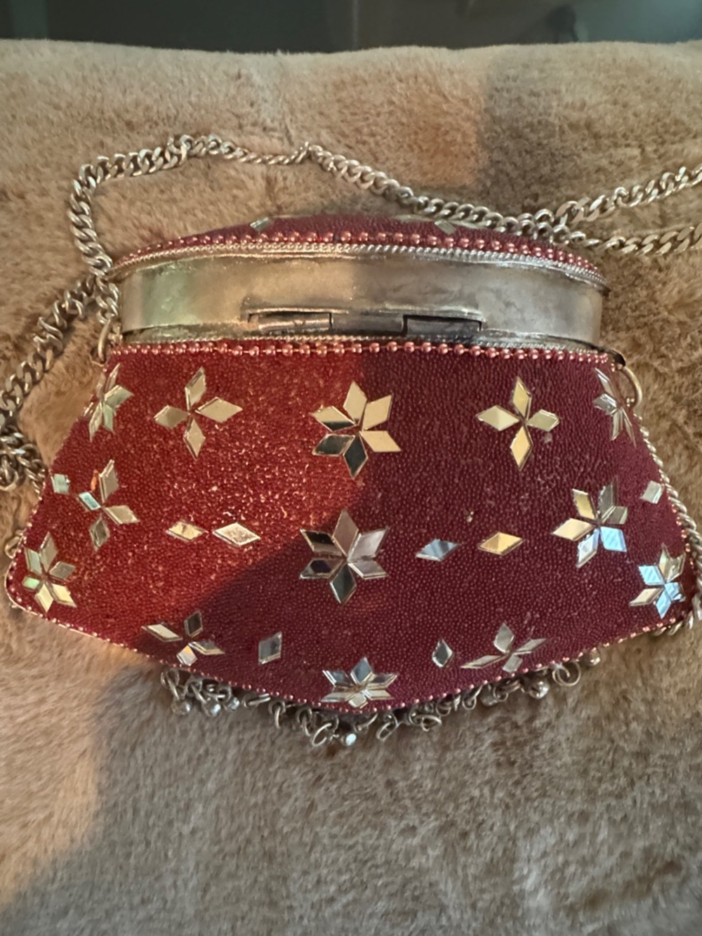 Red Beaded Evening Clutch with Silver Accents - Picture 11 of 13